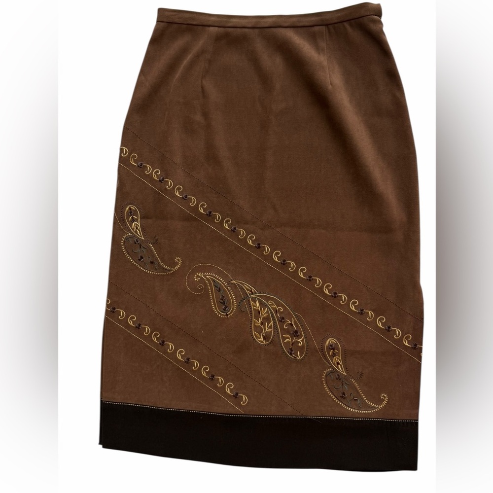 Harold's Brown Embroidered Pencil Skirt Size 2